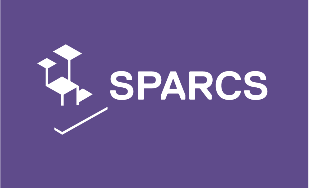 SPARCS-Logo, weiße Schrift auf lila Hintergrund