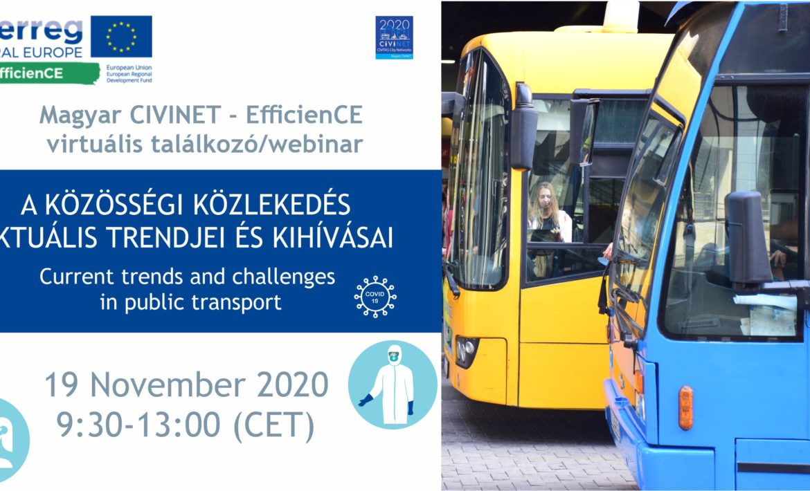 zweigeteiltes Bild, rechts Foto von Straßenbahn und Bus, links Flyer von EfficenCE