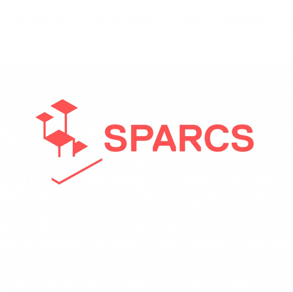 Logo SPARCS, roter Schriftzug auf weißem Hintergrund