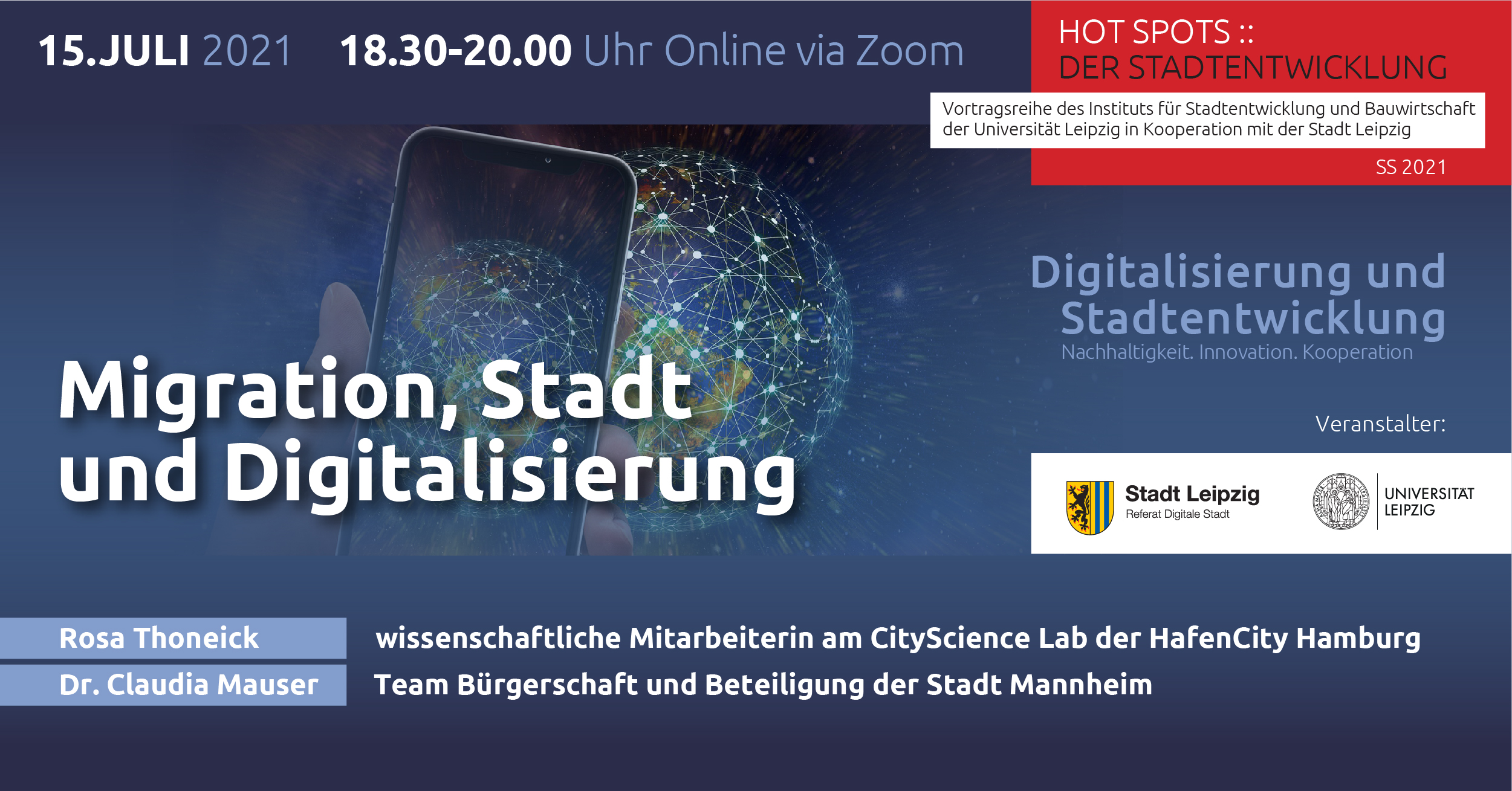 Flyer HOTSPOTS:: Der Stadtentwicklung Veranstaltungsreihe Sommersemester 2021, alle Infos im Artikel
